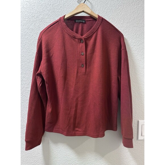 Waffle Knit 2-Piece Pajama Set Womens Medium Red Lounge Cozy Warm Stretch Comfy - Picture 2 of 13